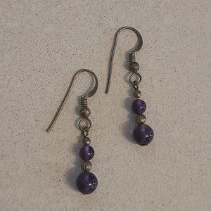 Purple Beaded Dangle Earrings